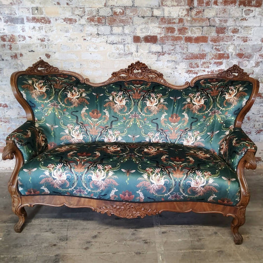 Large French Mahogany Carved Sofa