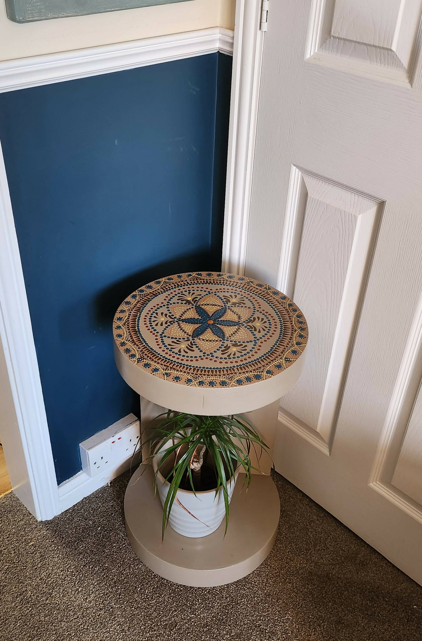 Bohemian mandala round side table, plant stand