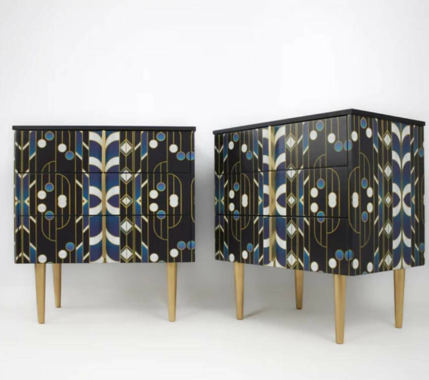Two Chest of Drawers Geometric Oriental Design