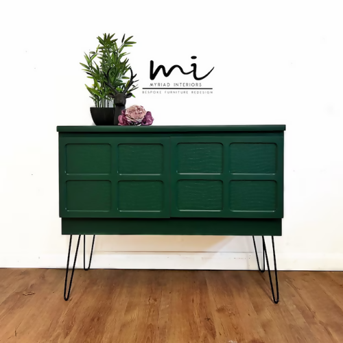 Refinished Nathan sideboard, tv media unit, Drinks cabinet, retro, mcm, vintage, green, decoupaged, animal print - commissions available