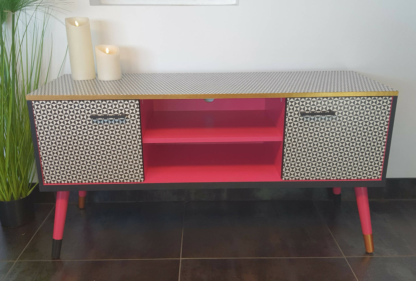 Vintage 1960's Pink and Black Sideboard