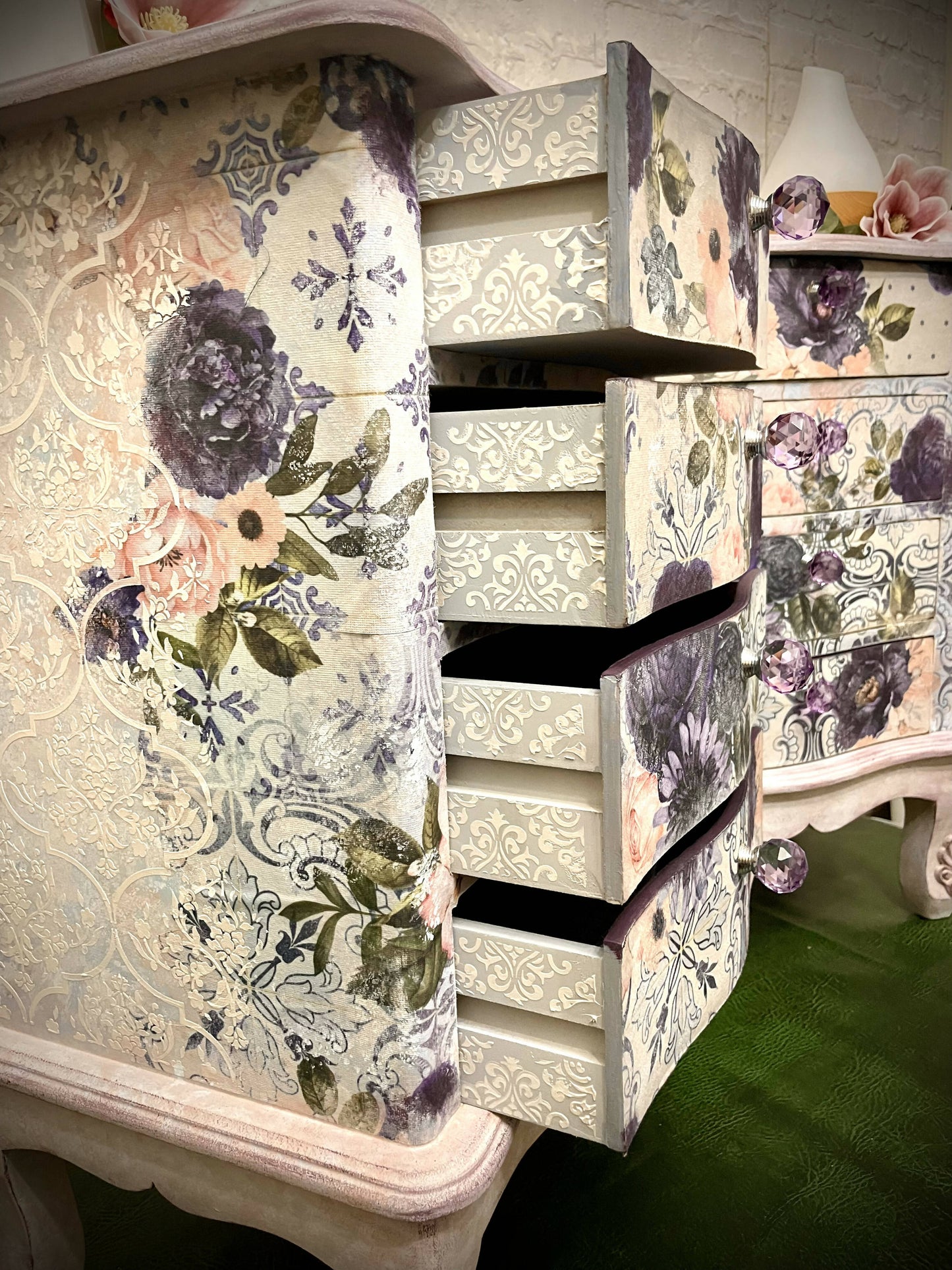 SOLD SOLD Soft Pink & Blue Vintage Floral Bedside Cabinets