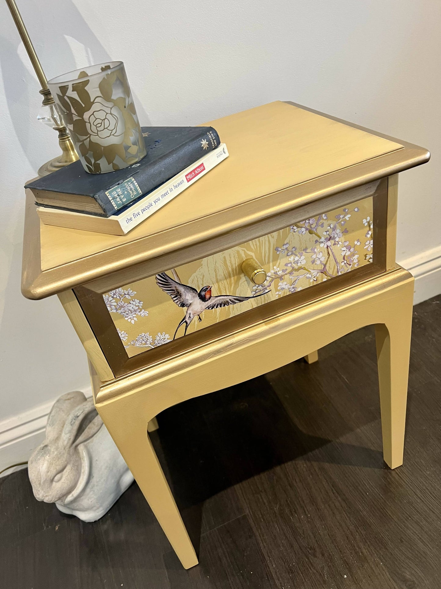 Yellow Vintage Stag Bedside Table With Drawer