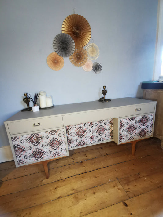 Nathan Teak Vintage Sideboard with Aztec Print