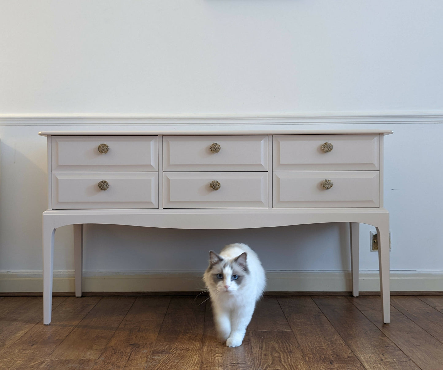 Stag Minstrel 6 Drawer Console Table, for commission. Peach, Pink