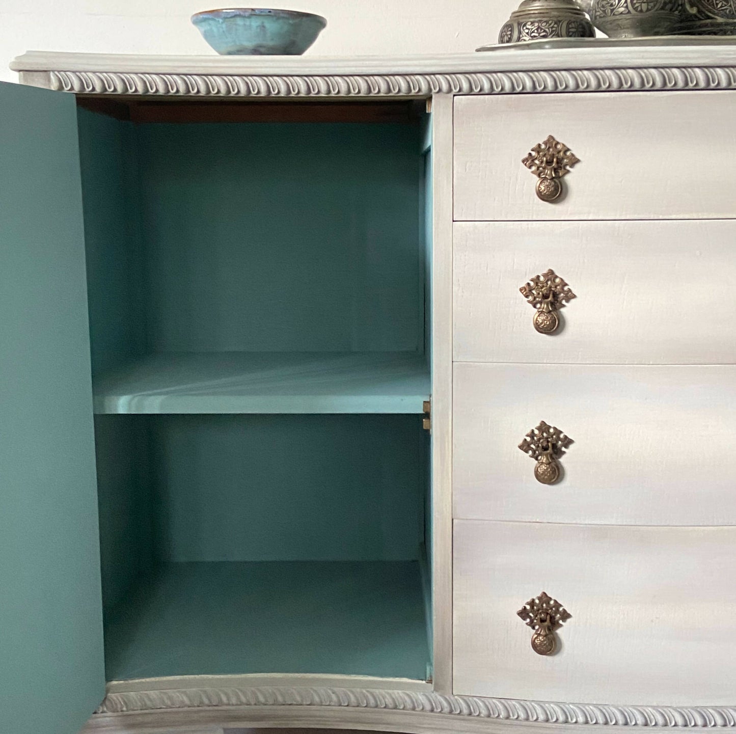 Vintage oak sideboard, grey, cream