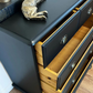 Refurbished solid pine black chest of drawers, hand painted, industrial cup handles, dresser, sideboard storage - - commissions available