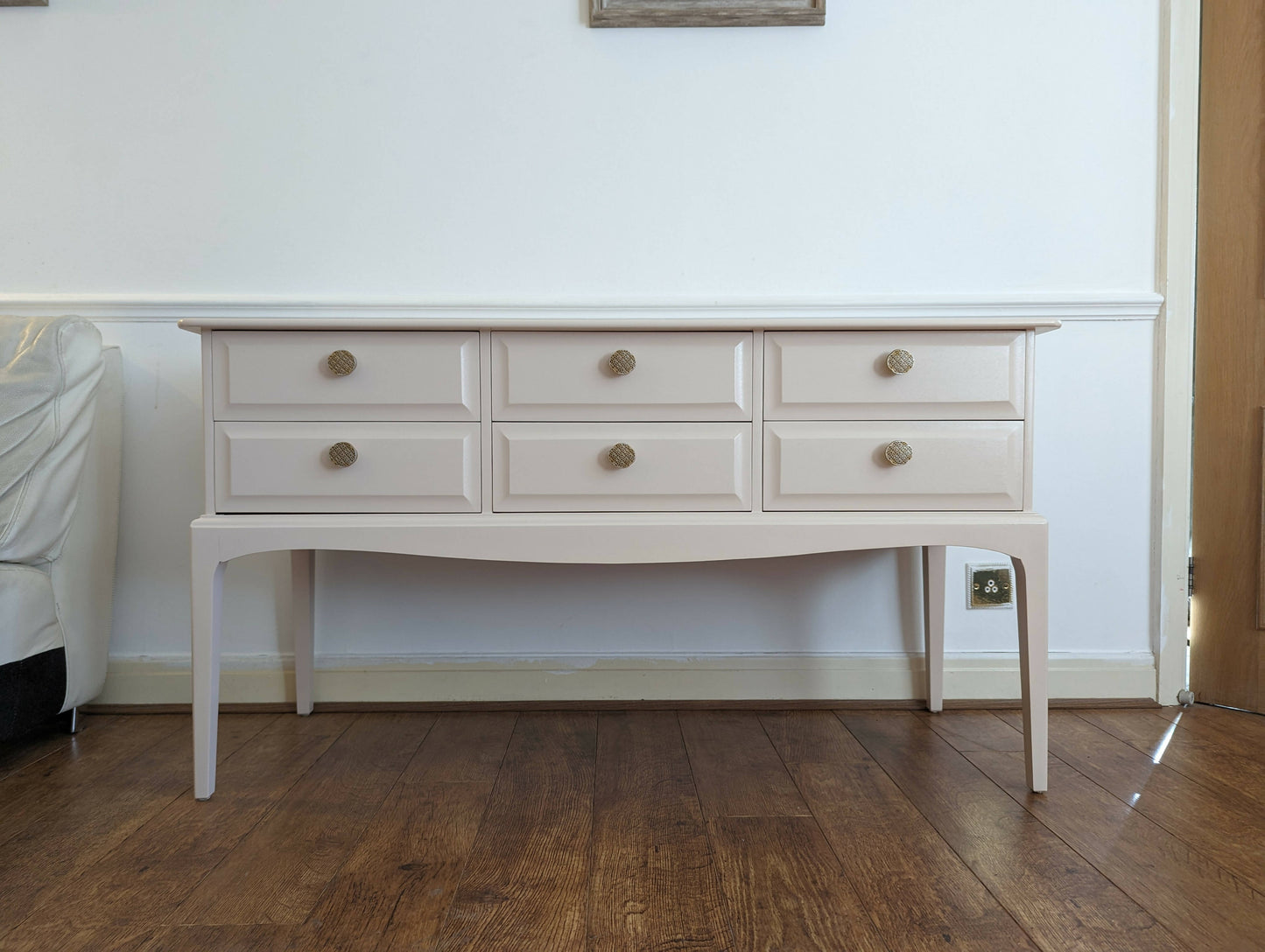 Stag Minstrel 6 Drawer Console Table, for commission. Peach, Pink