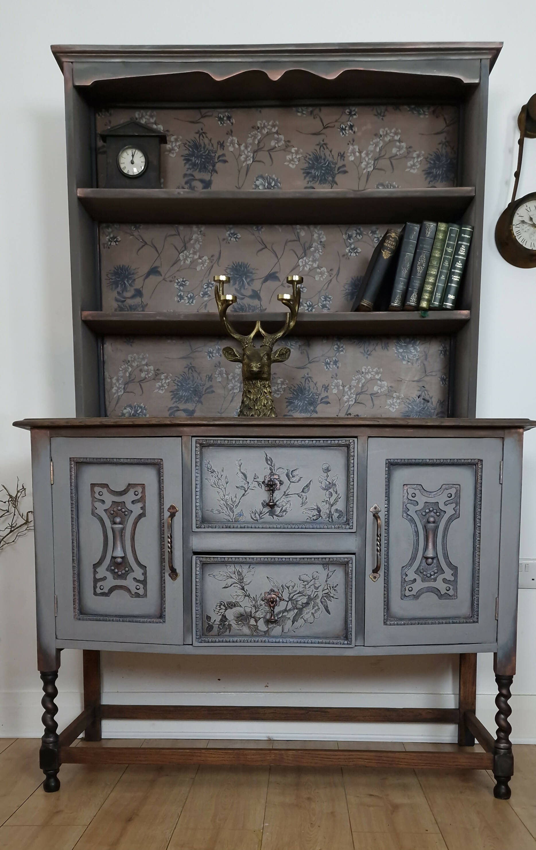 welsh dresser grey Antique Pine Kitchen Welsh Dresser - painted in Dovetail Grey - Willow Furnishing