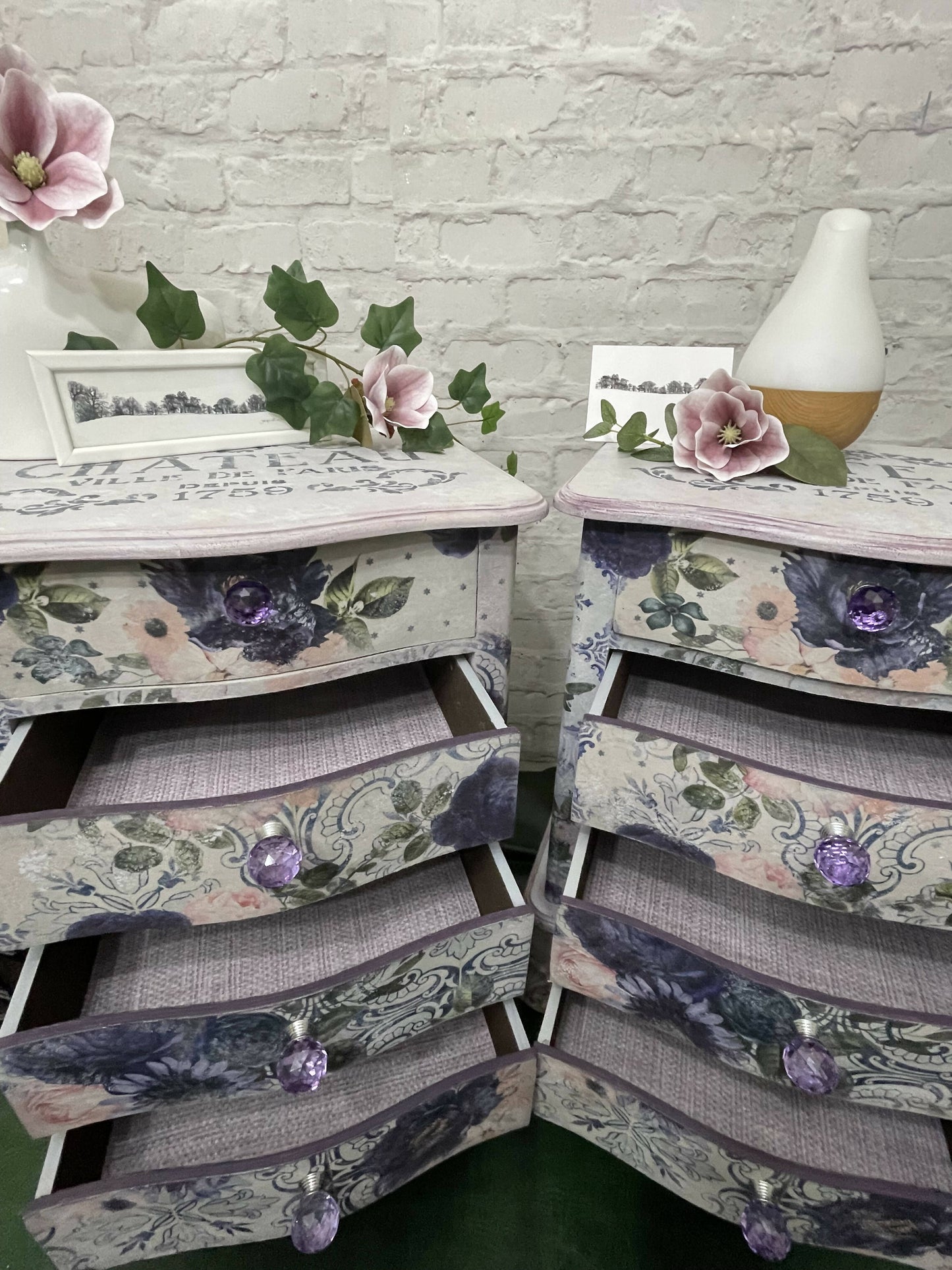 SOLD SOLD Soft Pink & Blue Vintage Floral Bedside Cabinets