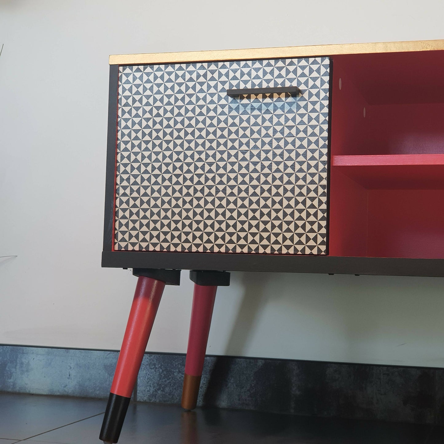 Vintage 1960's Pink and Black Sideboard