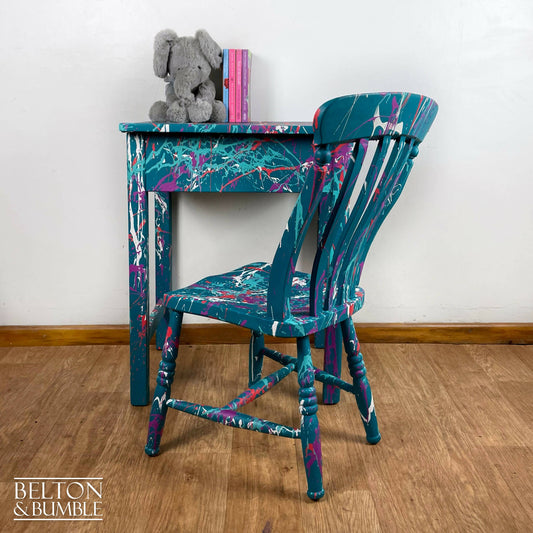 Vintage Lift Lid Child’s Writing Desk and Chair in Teal