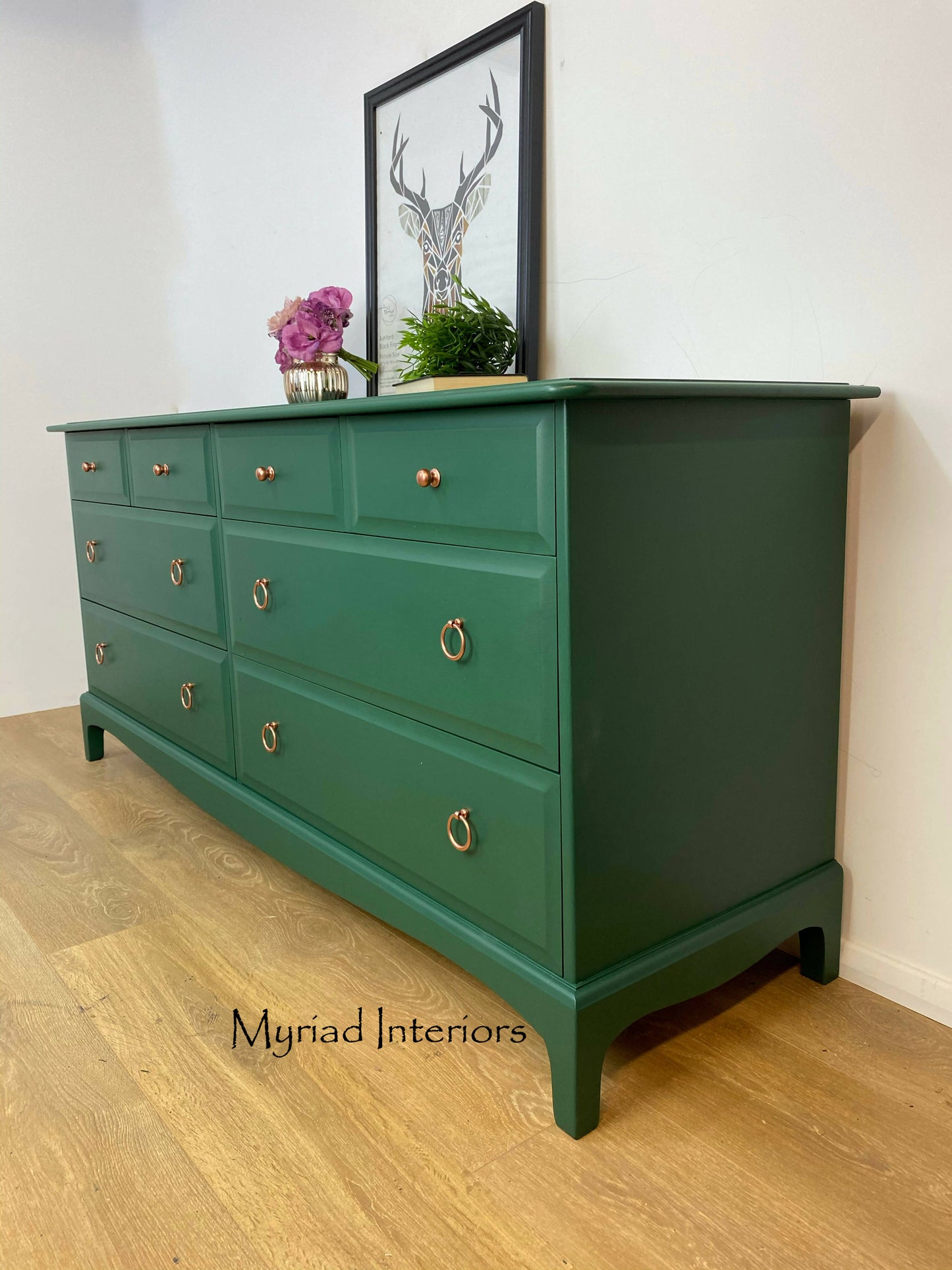 Refurbished vintage Stag Minstrel large captains chest, large Chest of drawers, green, dresser, sideboard, mid century