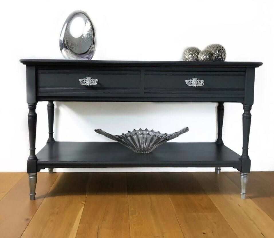 Two Drawer Grey Vintage Console Table