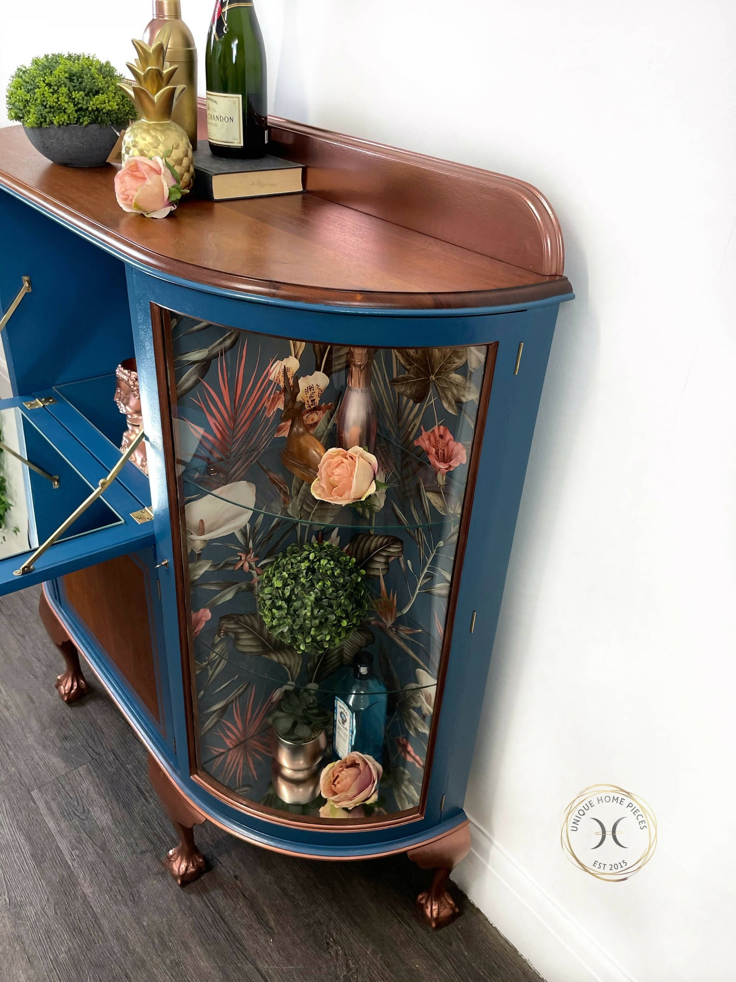 Art Deco Style Cocktail Cabinet, Blue Display Cabinet, China Cabinet