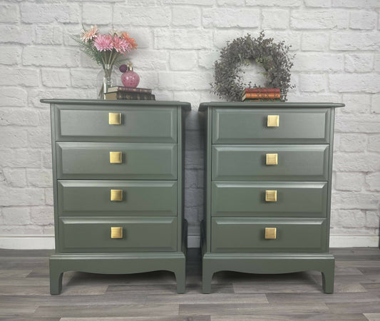 Pair of Vintage Stag Bedside Cabinets With 4 Drawers