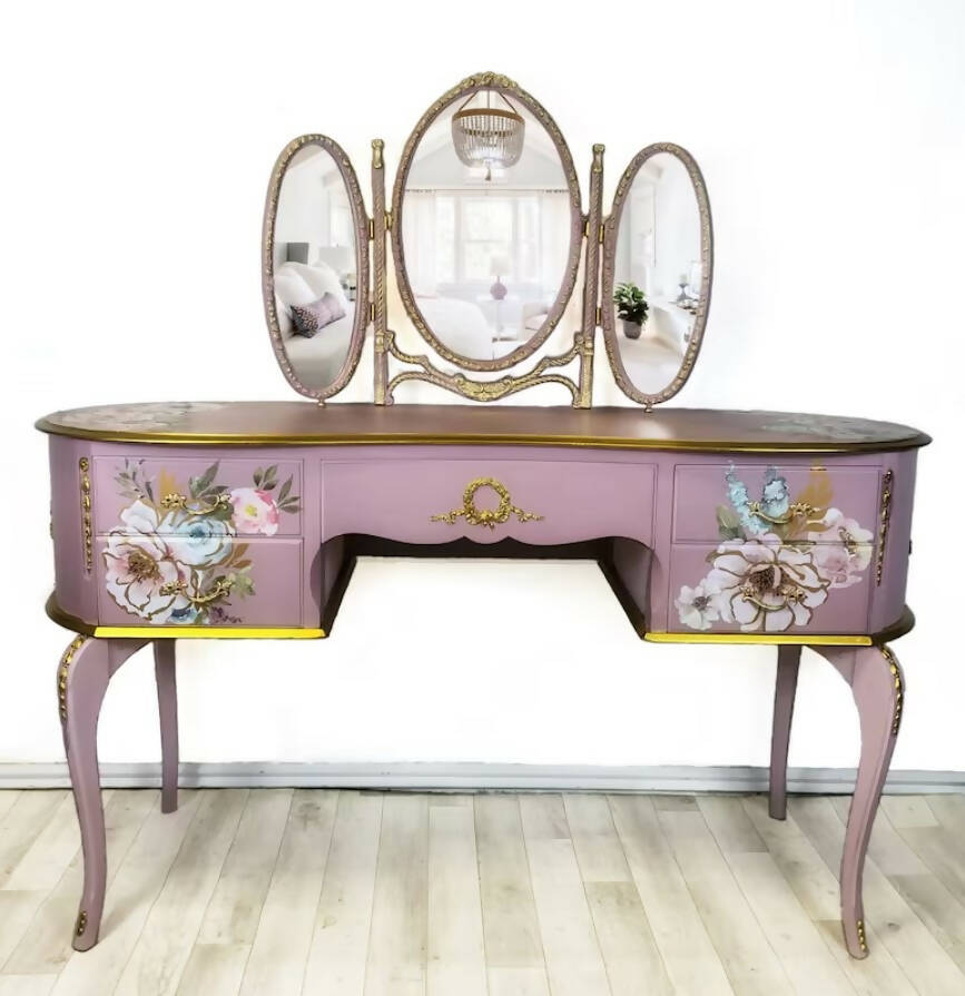 Black French Olympus Dressing Table With Mirror