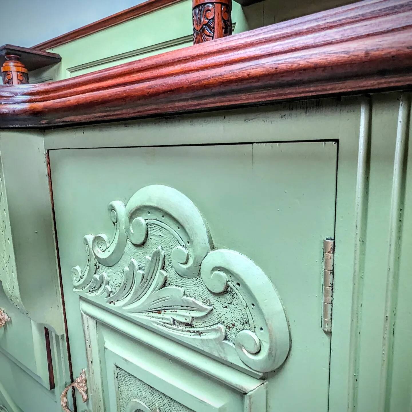 Large Carved Green Sideboard