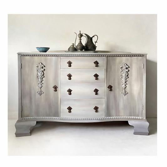 Vintage oak sideboard, grey, cream