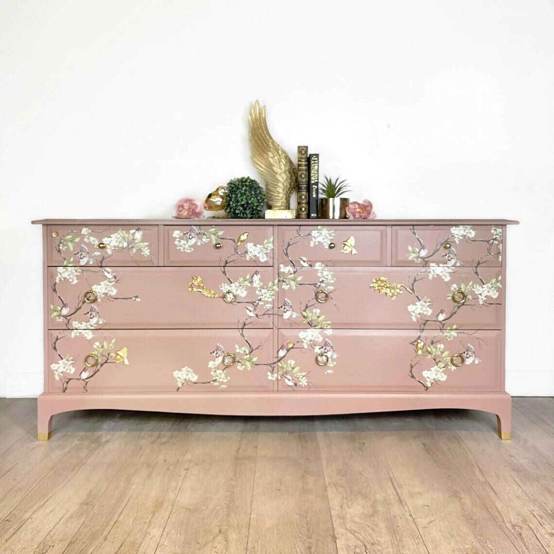 French Stag Pink Blossom Flight Large Captains Chest of Drawesr