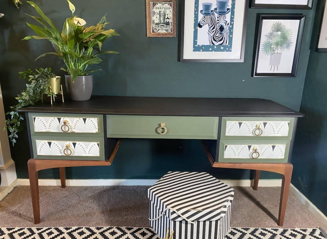 Art Deco Green & Brown Sideboard / Vintage Dressing Table