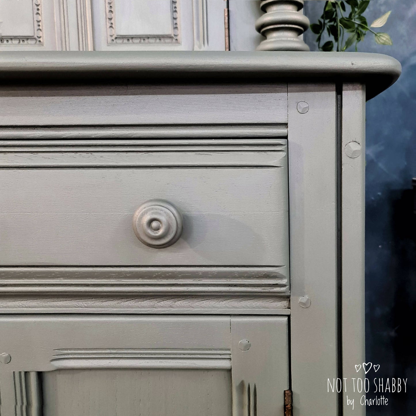 Vintage Carved Grey Sideboard / Court Cupboard