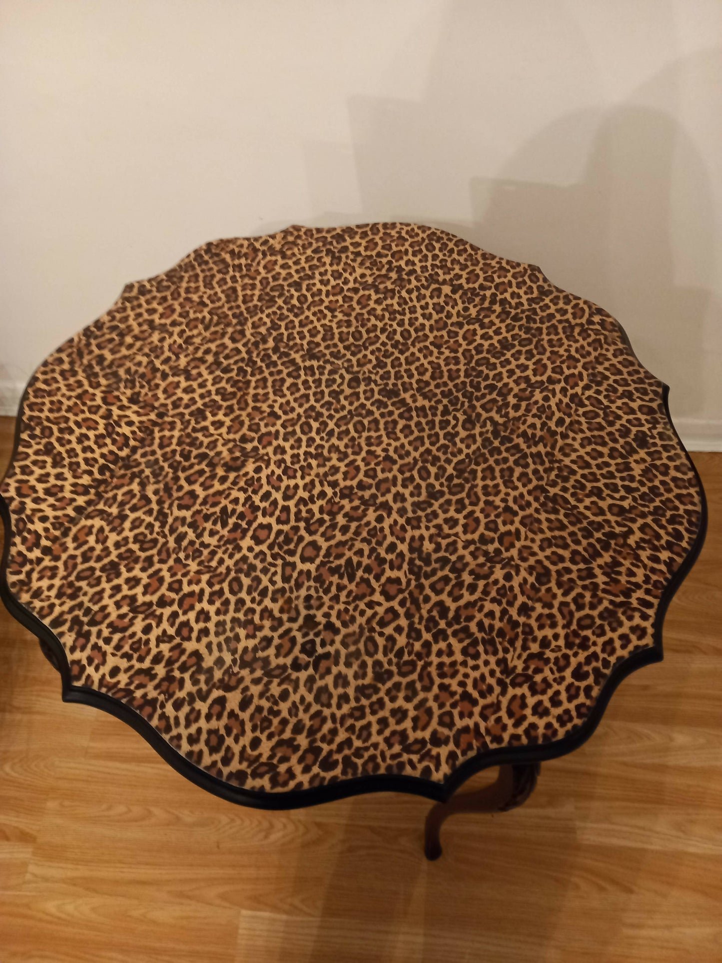 Leopard print Table, decoupage and hand-painted, lacquered for protection