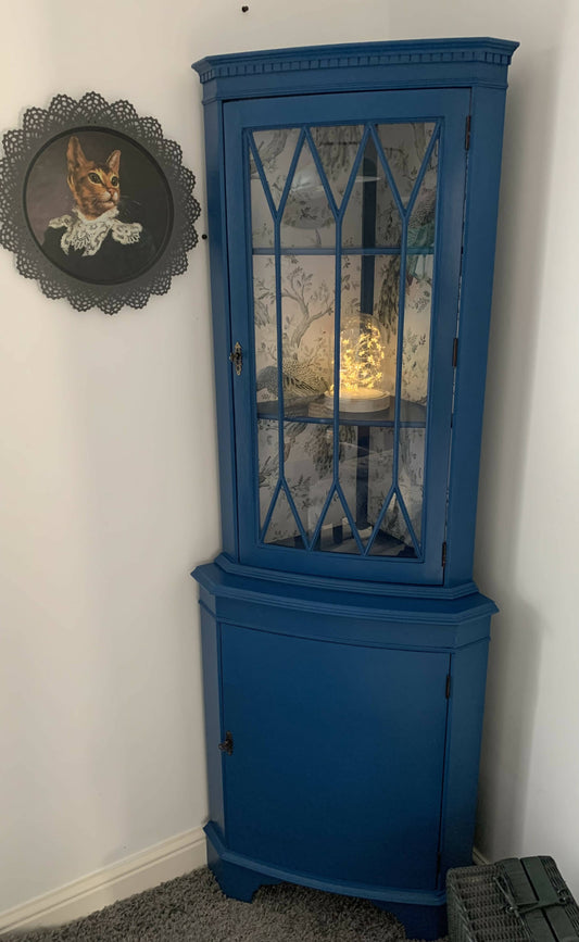 Painted Blue Cobalt Drink/Display Corner Cabinet - sold