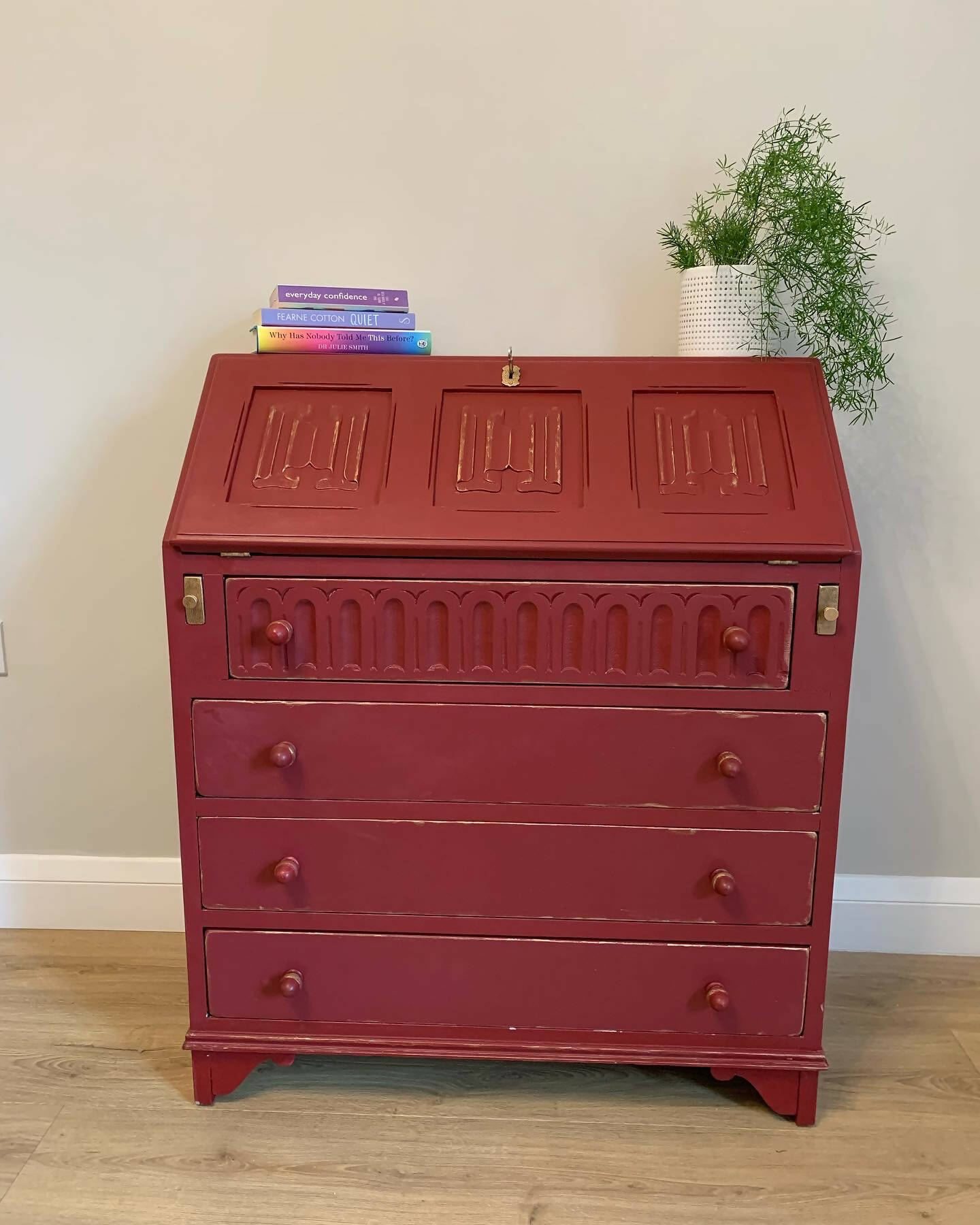 Vintage Jacobean Red Writing Bureau