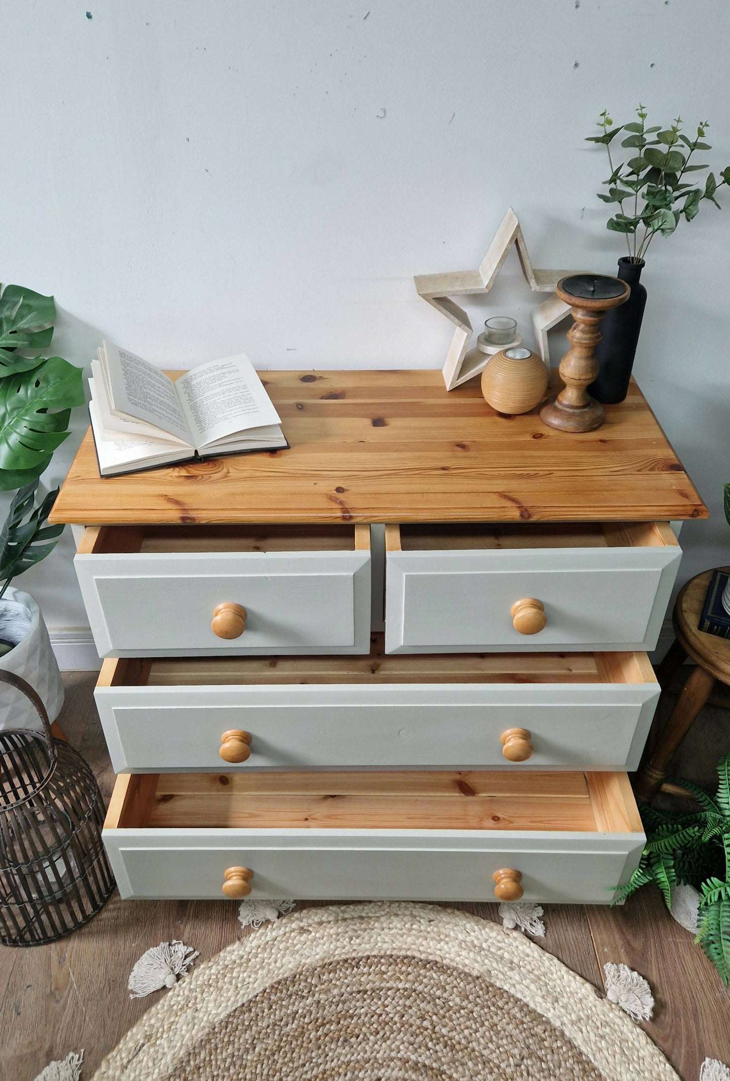 Solid Pine Grey Vintage Chest of Drawers