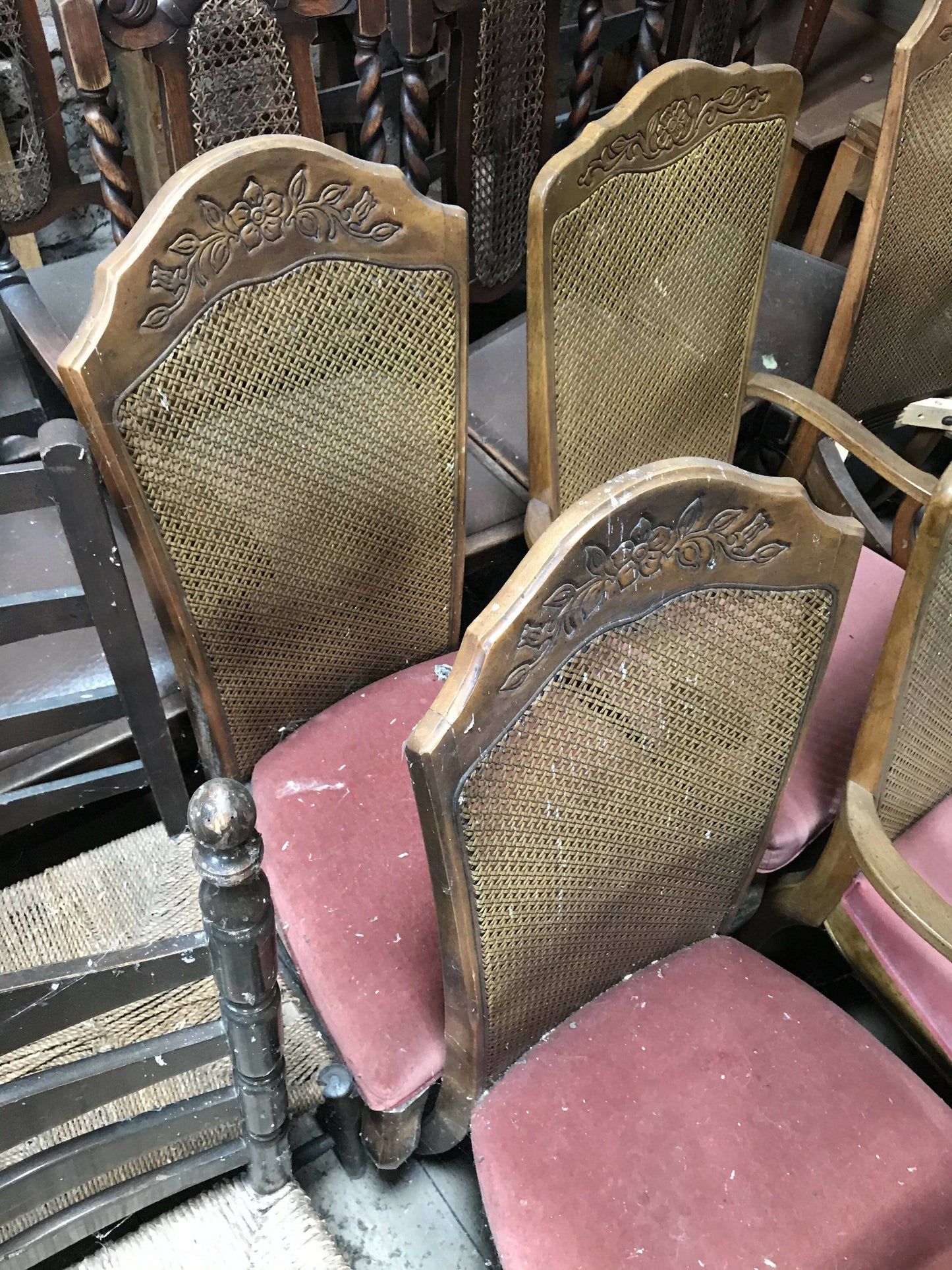 Set of 6 old wooden chairs