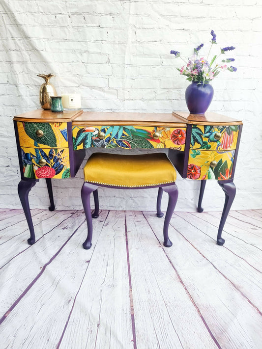 Queen Anne Painted Walnut Bedroom Set - Dressing Table, Vanity, Desk, Sideboard and Stool, Statement, Maximalist MADE TO ORDER