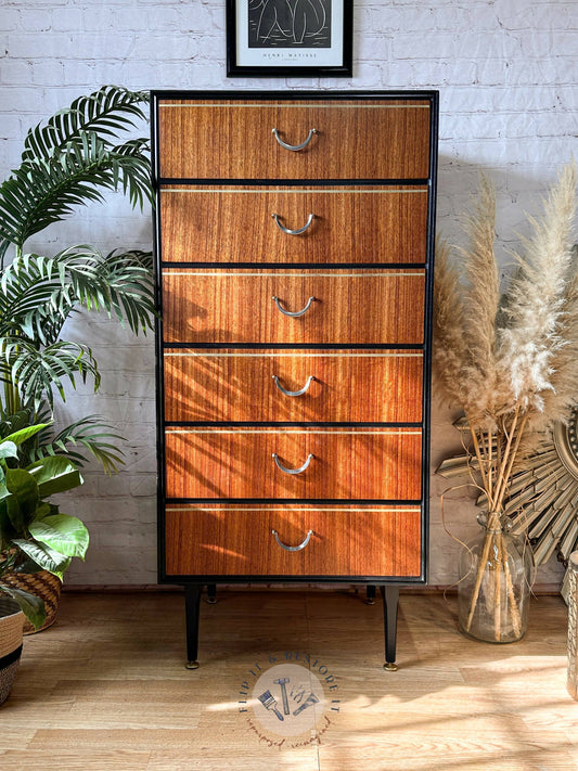 Exquisite Mid Century MCM Walnut Tallboy 6 Drawers Chest Of Drawers by Meredew - MADE TO ORDER