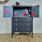 Off Black Oak Tallboy, drinks cabinet, linen cupboard, storage, Tall Cupboard with Drawers, upcycled, Cole & Son wallpaper