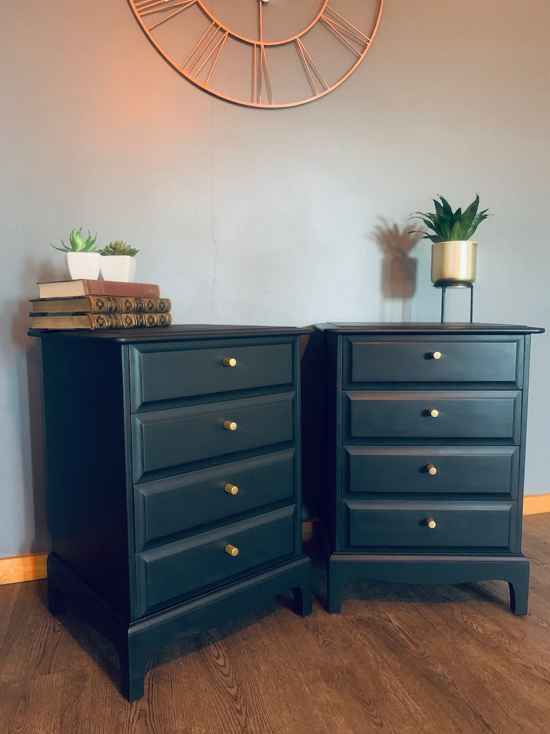 Pair of Black Vintage 4 drawer Bedside Cabinets