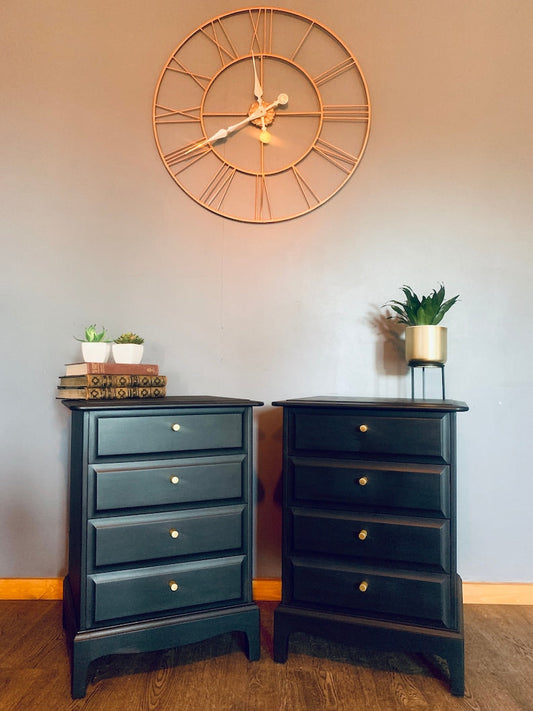 Pair of Black Vintage 4 drawer Bedside Cabinets