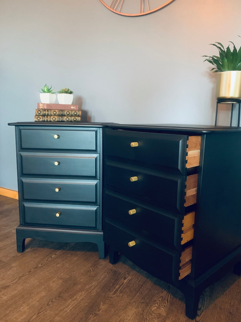 Pair of Black Vintage 4 drawer Bedside Cabinets