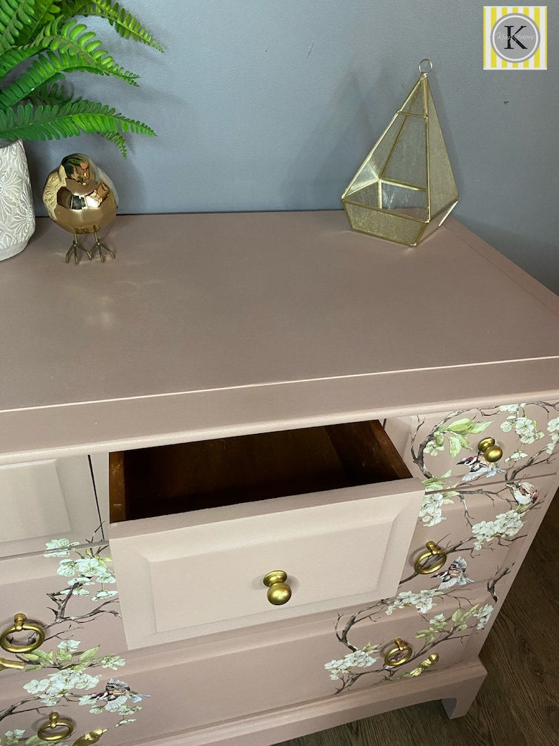 French Style Pink Stag 5 Drawer Chest of drawers