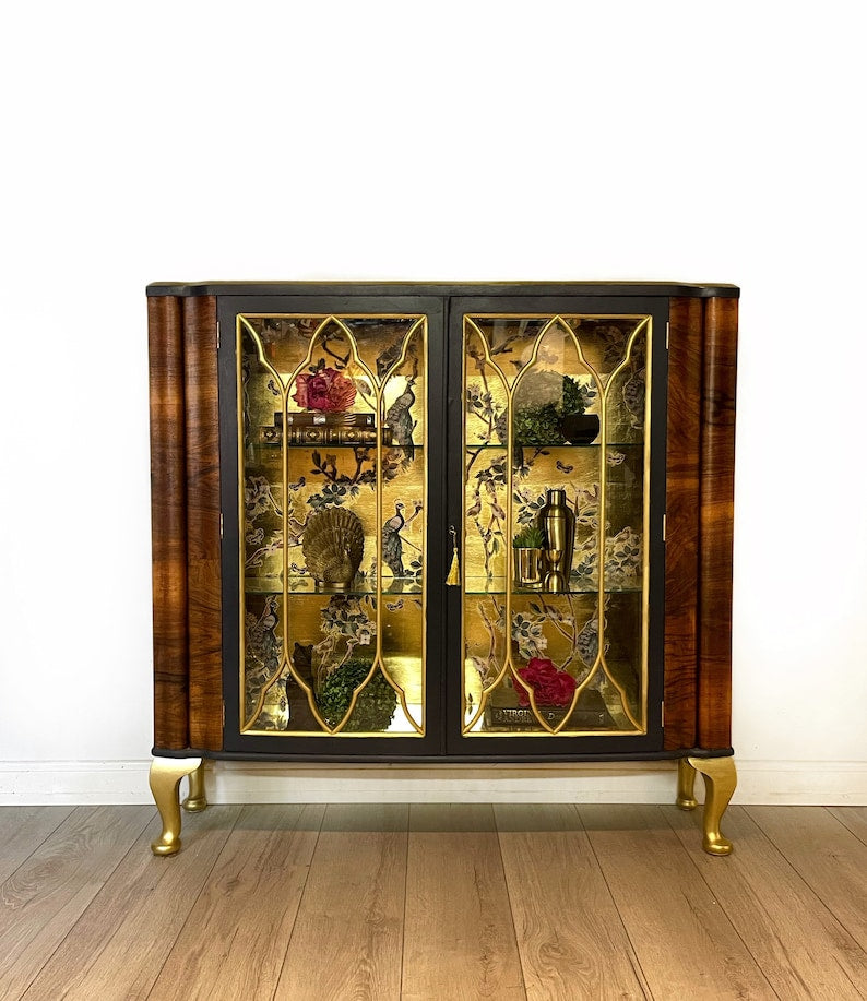 Peacock Gold and Blue Cabinet