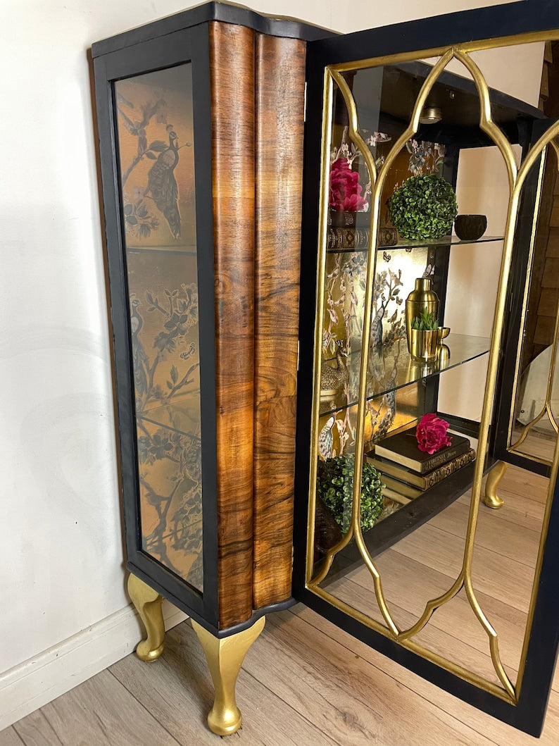 Peacock Gold and Blue Cabinet