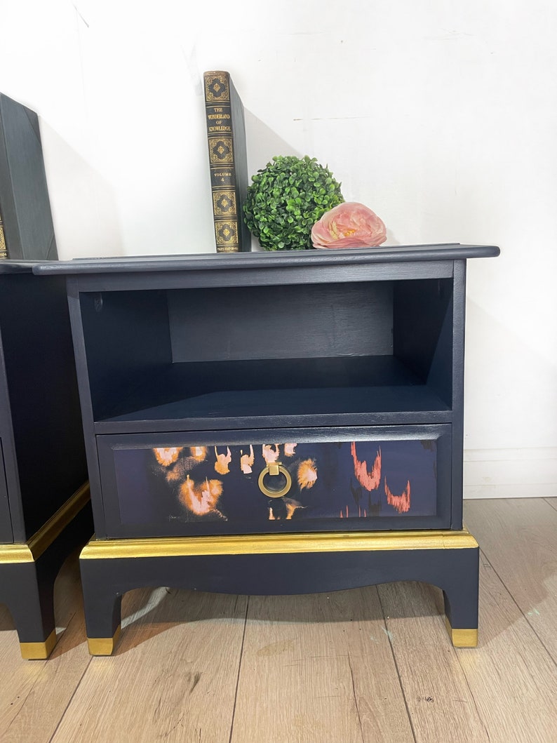 Blue and Gold Luxury Stag Bedside Cabinets