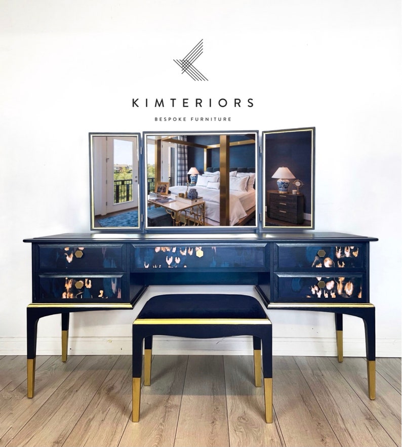 Blue and Gold Luxury Stag Bedside Cabinets