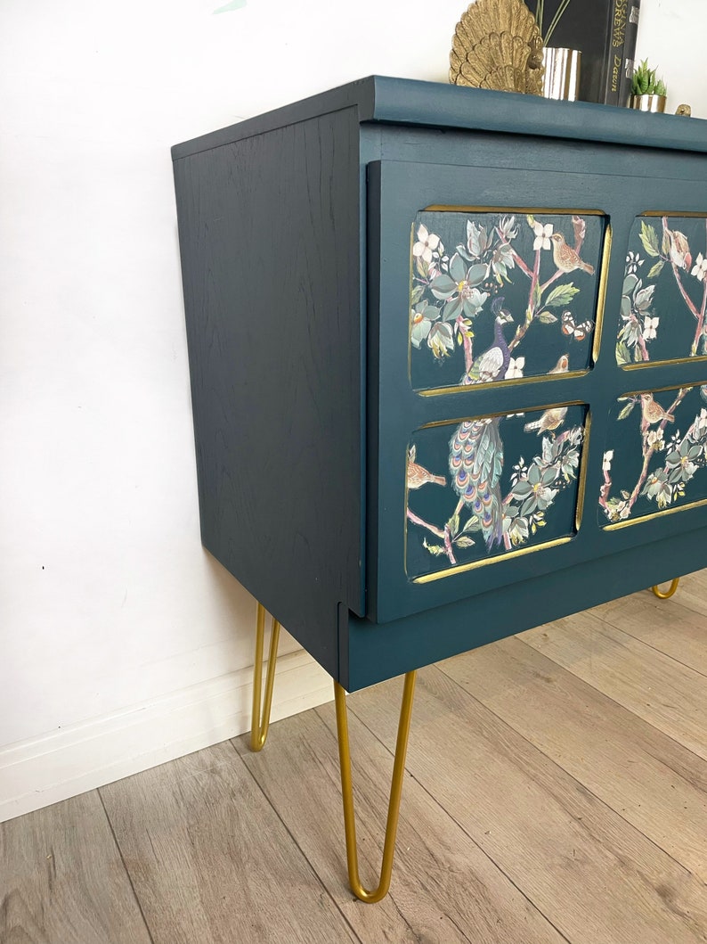 Blue Teal and Peacock Nathan mid century Cocktail Cabinet and Drinks Cabinet