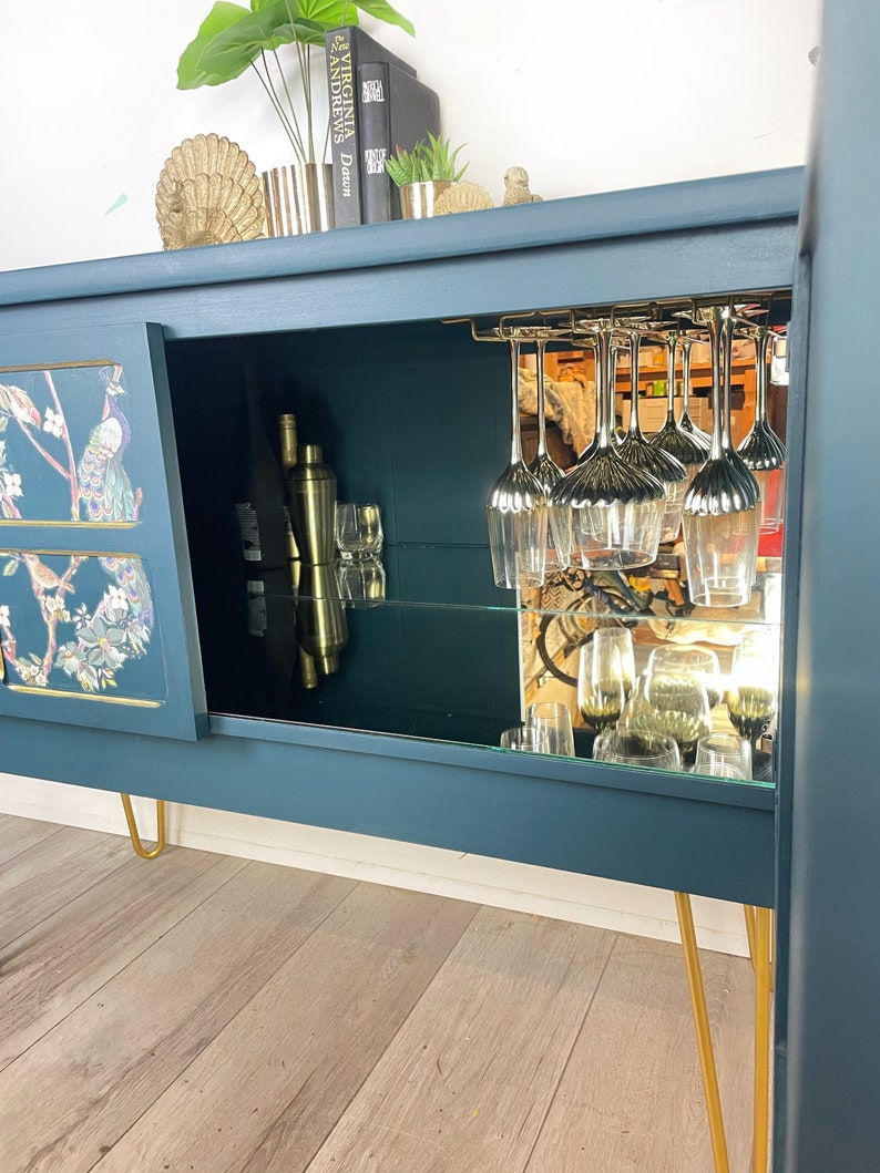 Blue Teal and Peacock Nathan mid century Cocktail Cabinet and Drinks Cabinet