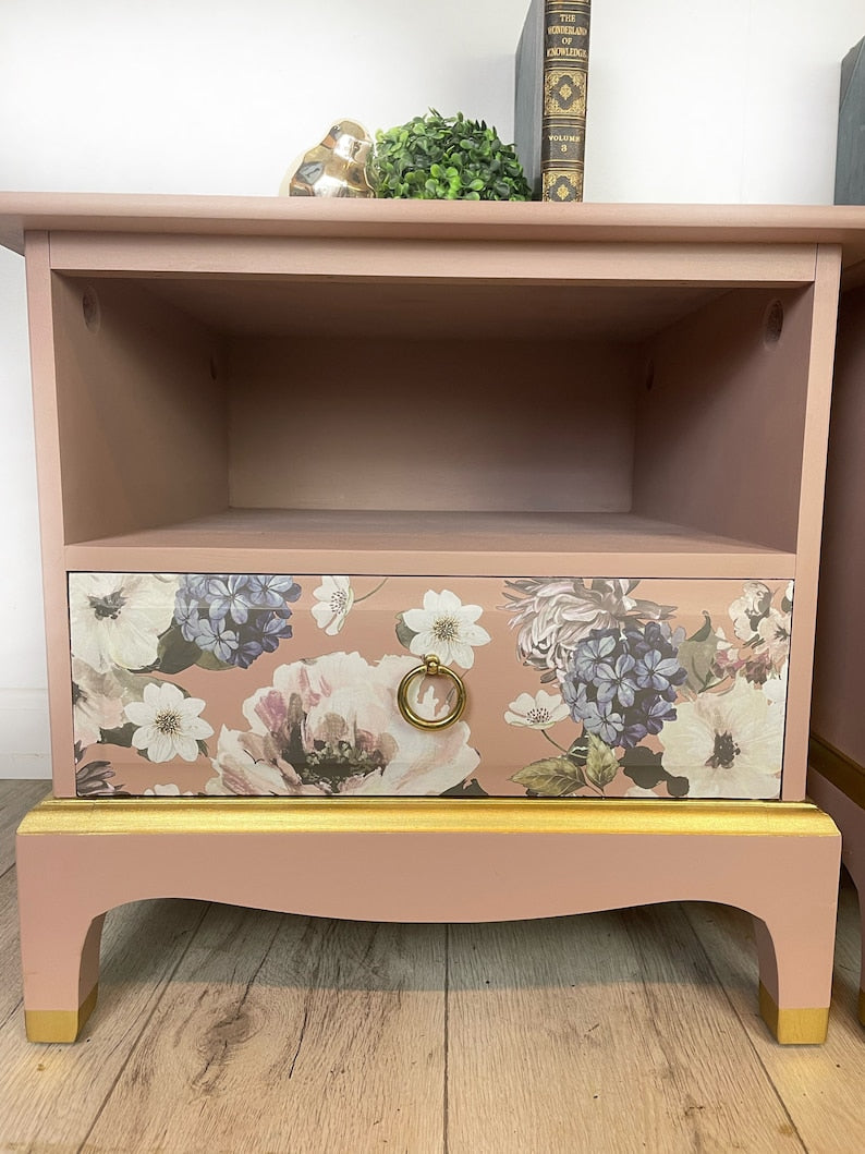 Stag Bedside cabinets in Floral and Pink