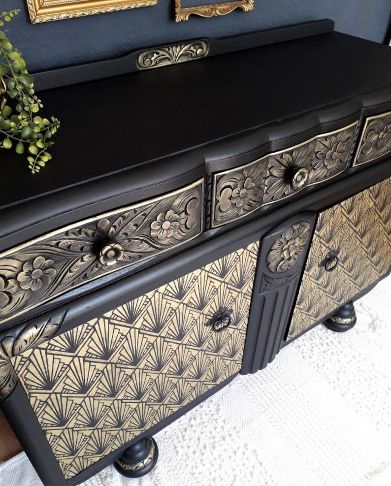 Black and Gold Antique Sideboard