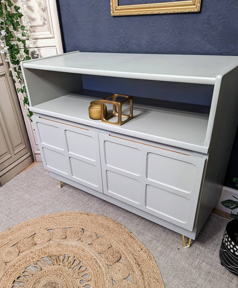 Painted mcm sideboards, tv stand or drinks cabinets with hairpin legs.