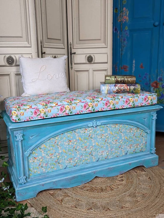 Upholstered bench storage seats/ blanket boxes created from quality vintage chests. Bespoke service. Please message.