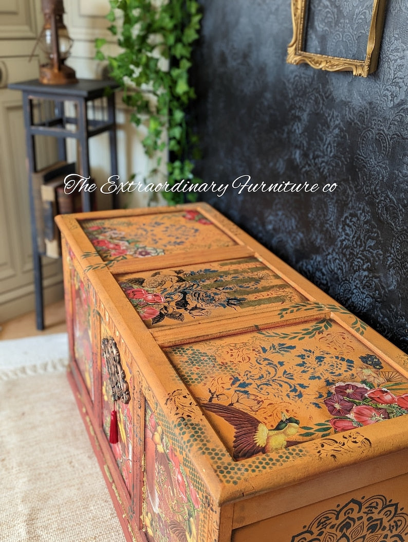 Vintage Restored Carved Trunk / Bedding Box