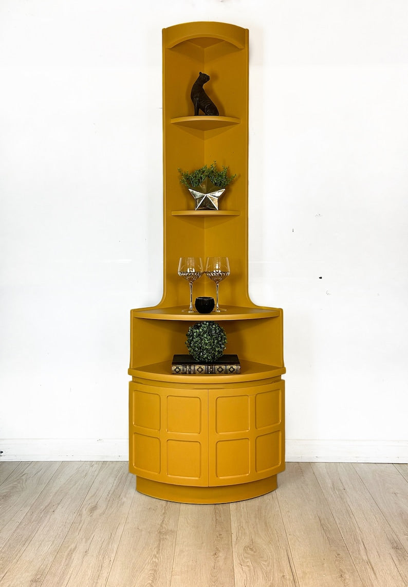 Mustard Yellow Nathan Teak Corner Unit / Cocktail Cabinet